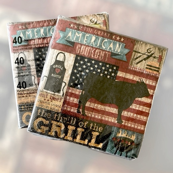 NIP Cypress 40 Count 3 Ply American Cookout Grill Cocktail Napkins- 2 Packages - Picture 1 of 1